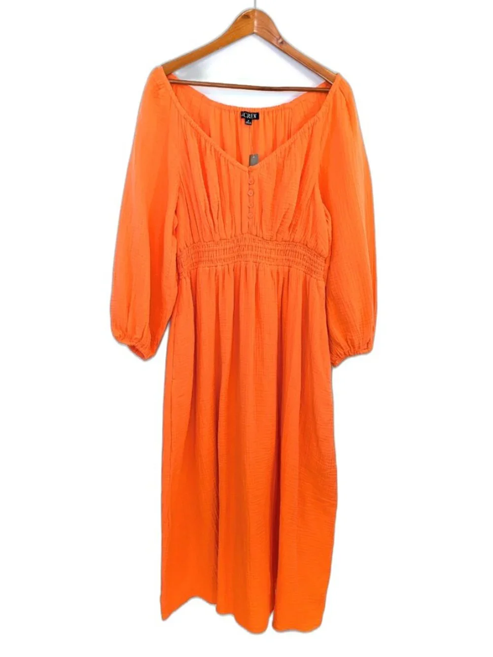 NWT J. Crew | V-neck Midi Dress in Soft Gauze Cotton Bright Orange  | Medium